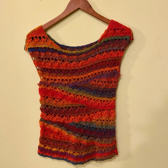 Handmade rainbow crocheted sweater vest / cap sleeve top - Picture 4 of 6